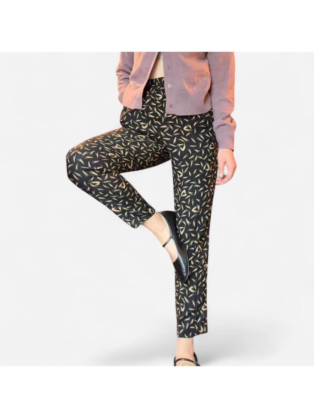Black and gold abstract print straight leg trousers #indie #retro